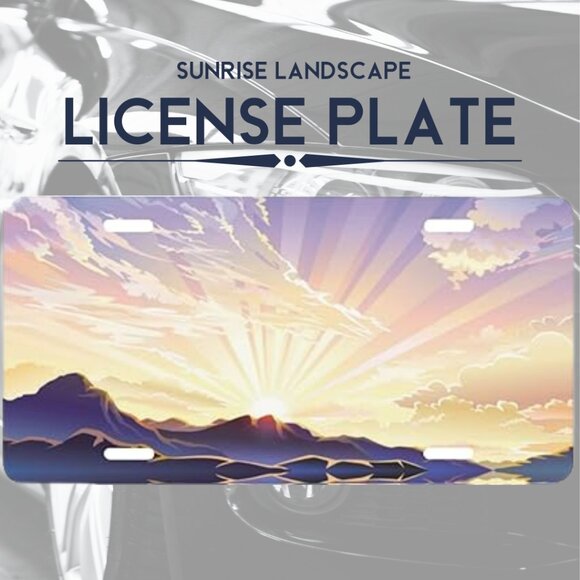 Sunrise Landscape License Plate, Beautiful Lake Mountain Metal Car Front License - Picture 2 of 6